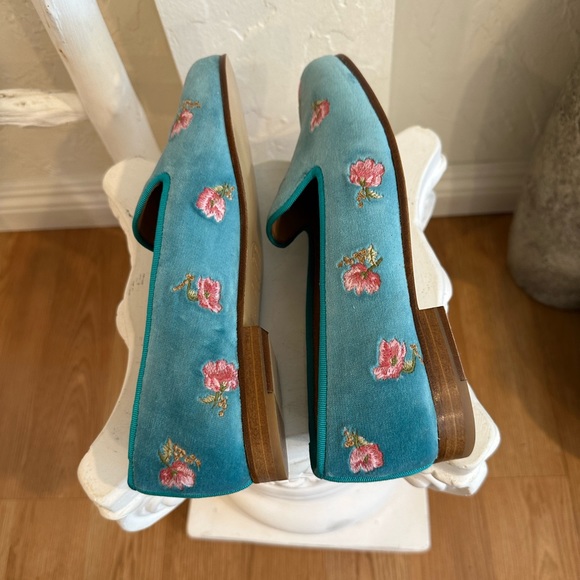 LoveShackFancy x Stubbs and Wootton Roses Slipper in Turquoise Blue Velvet - Picture 13 of 17